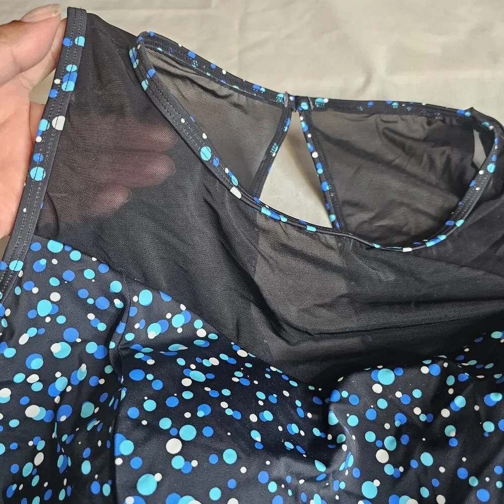 Swim 365 Curvedream Polka Dot Print Asymmetric High Neck Tankini sz24 Coastal